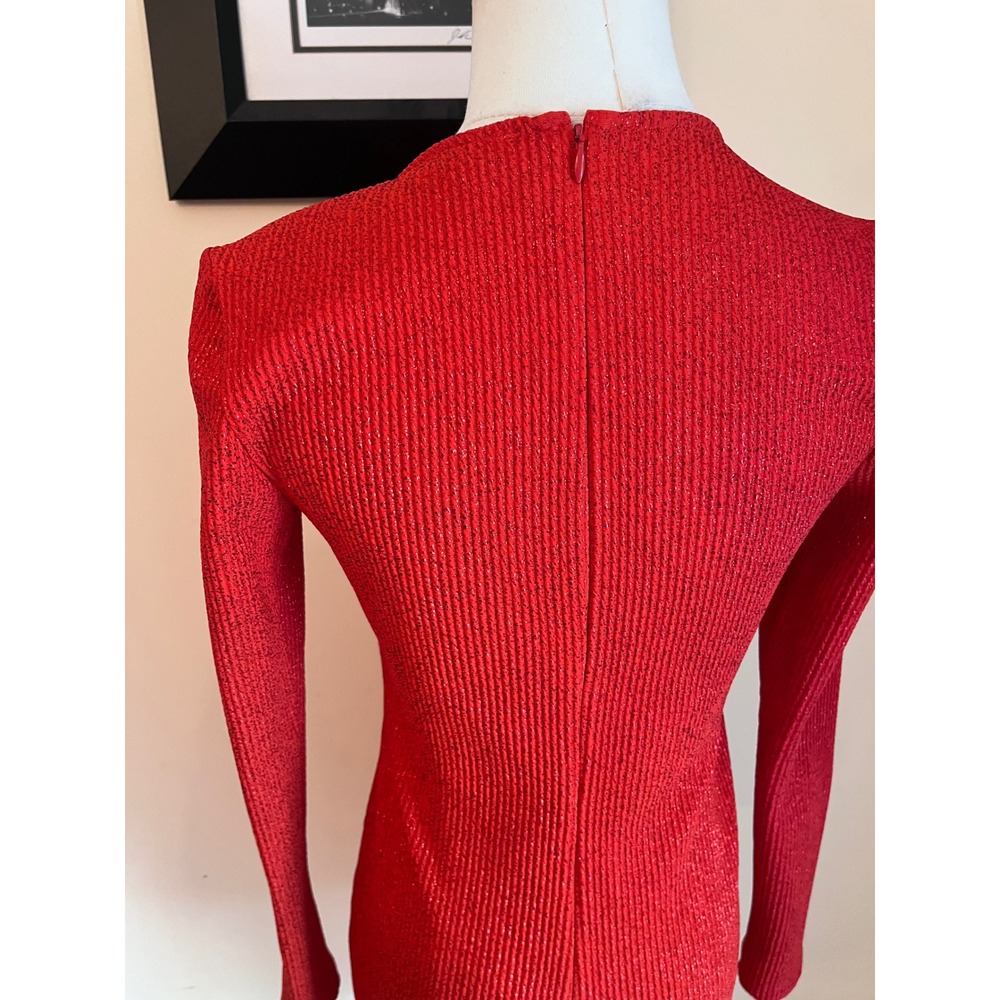 Shoshanna Red Metallic Knit Long Sleeve Bodycon Sheath Dress Size 4 - Picture 9 of 9